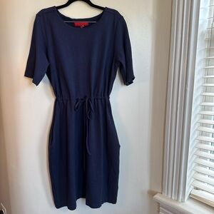 LK Bennett Navy Short-Sleeve Drawstring knee length Dress